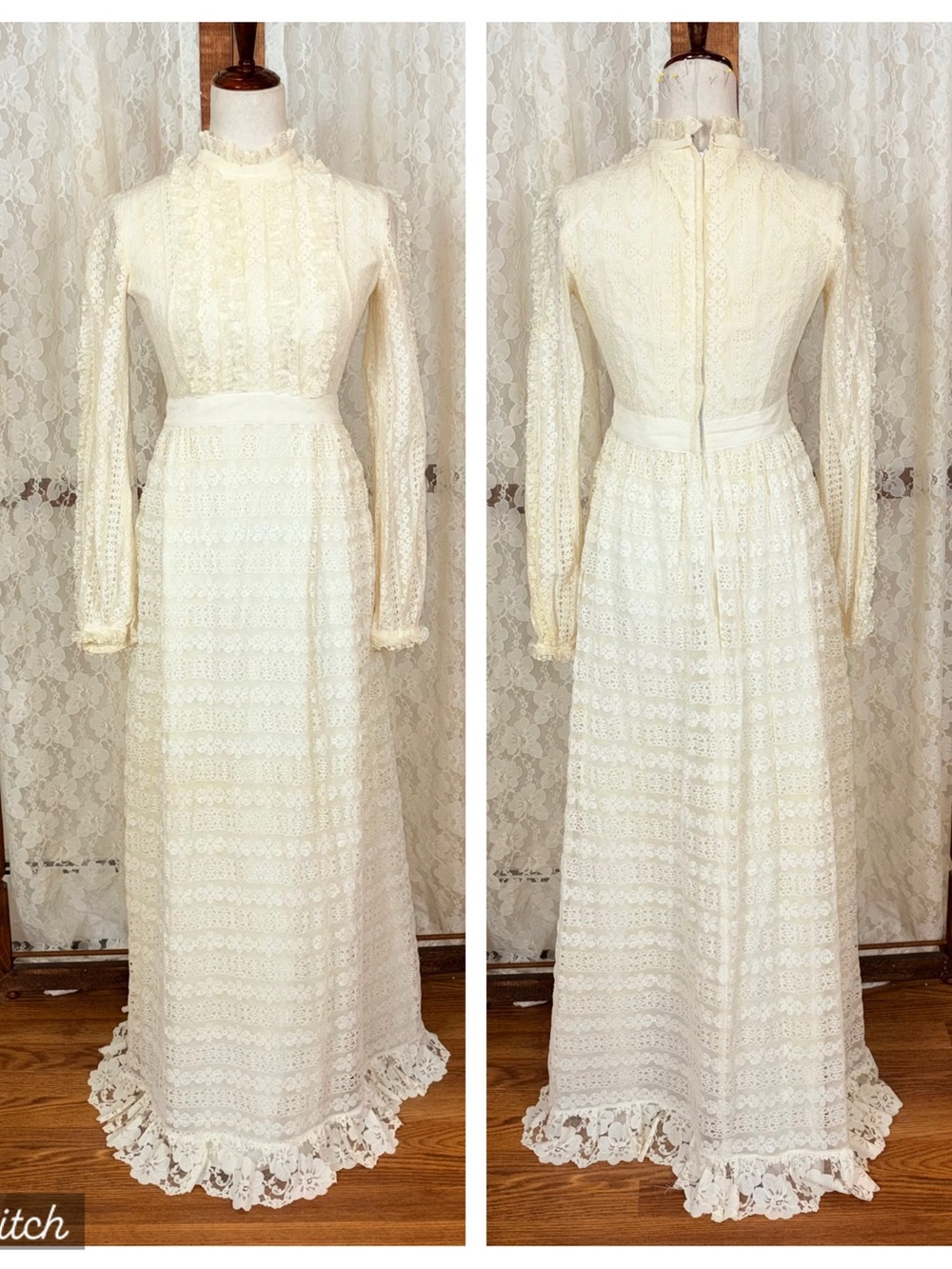 Gorgeous Vintage 1970s Boho Crochet Lace Wedding Gown